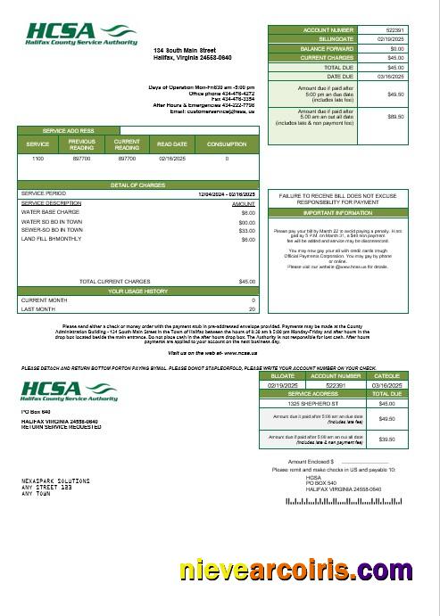 USA Virginia HCSA business utility bill